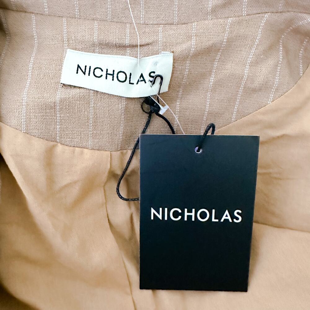 Nicholas Charlee Pinstripe Oversized Linen Blazer Career Caramel Tan size 2 NWT - Picture 10 of 13